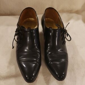 Women's Walter Steiger Black Leather Oxfords With 1.5" Heel, Size 6.5